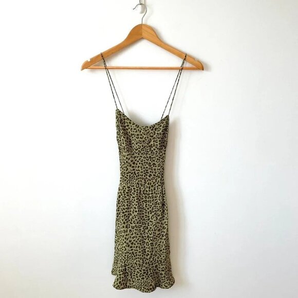 Zara Animal Print  Ruffle Hem Mini Dress Skinny Strap NWOT Green Size Small - Picture 6 of 10